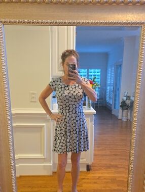 MICHAEL Michael Kors Black and White Floral Scoop-Neck Fit & Flare Dress